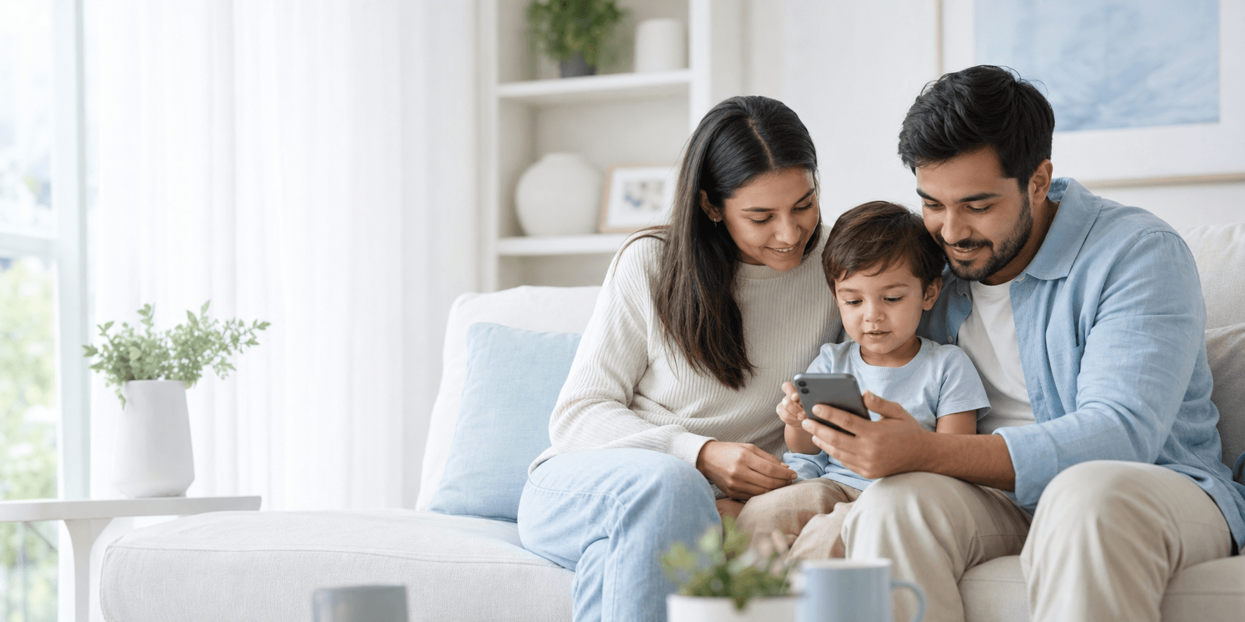 Família acompanhando informações de saúde em um celular